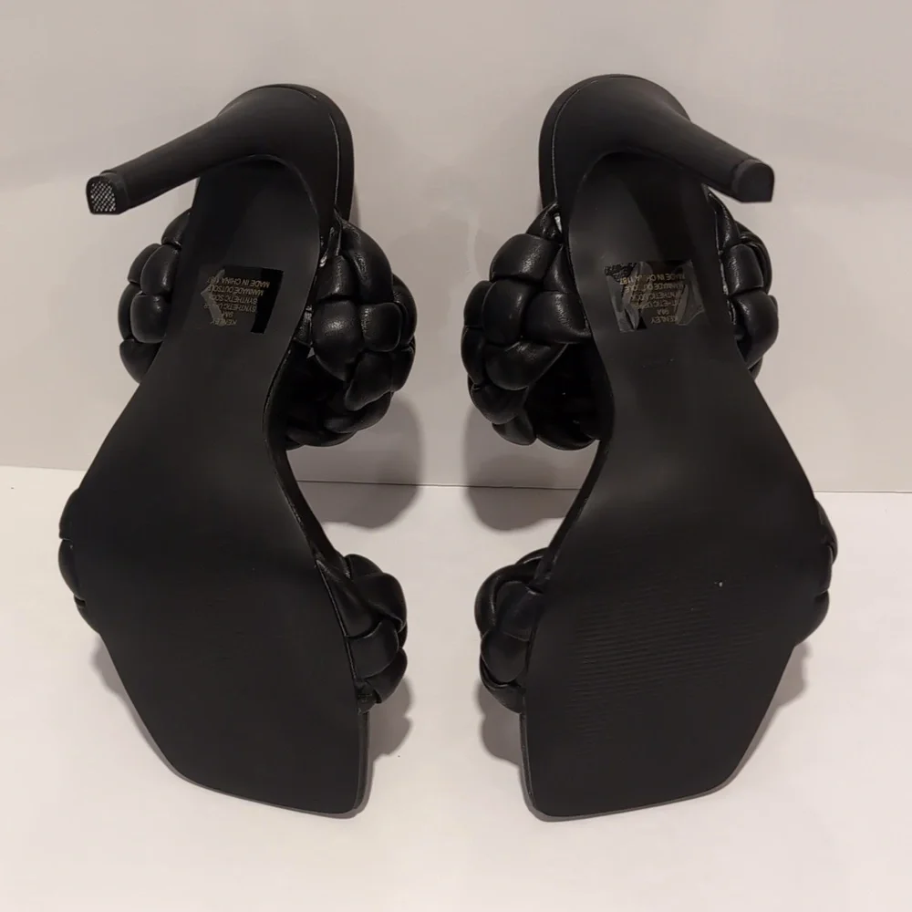 Steve Madden Black Braided Heeled Sandals Keeley Size 9 - Picture 6 of 10